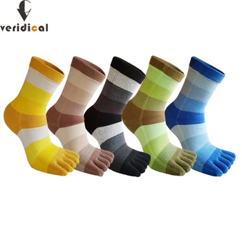 5 Pairs Adam 5 Parmak Çorap Penye Pamuk Kalın Ter Emici Çizgili Genç Moda Parti Elbise Uzun Ayak Mutlu Çorap 4 Mevsim