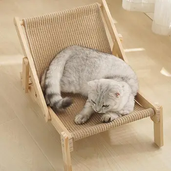 Kedi masif ahşap Sisal Şezlong Ayarlanabilir Sisal Sandalye Değiştirilebilir Sandalye masif ahşap Sisal Kedi Yuvası her mevsim için Kapalı ped