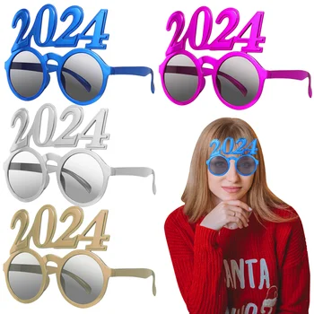 4 Adet 2024 Yeni Yıl Partisi Dijital Komik Güneş Gözlüğü 4 adet Sahne Göz Dekorasyon Yıl Gözlük Tadı