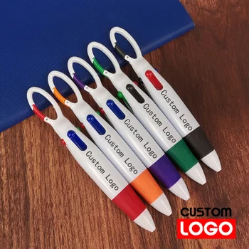 1 adet Plastik Teleskopik 4 renkli Tükenmez kalem Karabina Toka Kalem Gravür Özel Logo Adı İş Reklam için Kalem