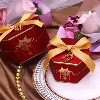 20 ADET Çin tarzı Düğün Şeker Ambalaj Kutusu Klasik Bronzlaşmaya Düğün Şeker Boş Karton Lüks Düğün Şeker Kutusu