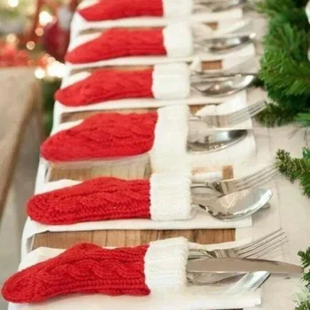 Yeni Noel Süslemeleri Noel Ağacı Çorap Yaratıcı Kolye Noel Örme Çorap Çatal bıçak takımı Kapağı