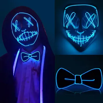 Cosmask Neon Maske led ışık Up Erkek papyon Kravat Maske Masquerade Parti Dekor hafif parlamalı Karanlık Cosplay Kostüm Kaynağı