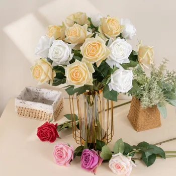 Yapay Güller Dalları Gerçek Dokunmatik Bez Çiçekler Ev ve Oturma Odası Dekorasyon Simülasyon Sevgiliye Gül Pembe Kırmızı Çiçek