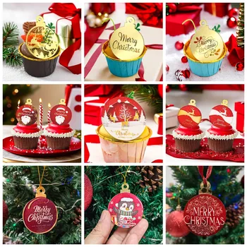 6 adet Merry Christmas Çan Akrilik CupCake Topper Noel Partisi Malzemeleri için