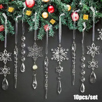 10 Adet Noel Ağacı Temizle Cam Saçağı Süsler Dekorasyon Noel Ev Dekorasyonu