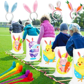 Paskalya Partisi Patates Çuvalı Yarış Atlama Çantaları Tavşan Çocuklar Paskalya Tema Paskalya Yumurtaları Avı Oyunu Parti Favor Parti Malzemeleri Aile Oyunları