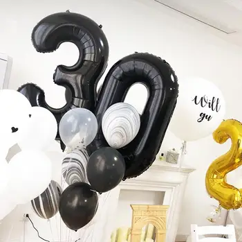 40 inç Büyük Boy Siyah Dijital Numarası Şekil Folyo Balonlar Çocuk Yetişkin Doğum Günü Partisi Dekorasyon Malzemeleri Balon