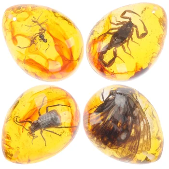 4 Adet Reçine El Sanatları böcek Amber numune DIY Süslemeleri Kolye Böcekler Dekoratif Böcek