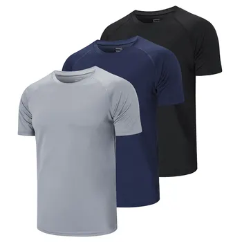 ZengVee 3 Paket Erkek koşu tişörtü, Egzersiz Üstleri Erkekler Spor Spor Gömlek Spor Üstleri Erkekler Ekip Boyun Nefes T-Shirt