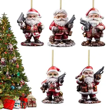 Merry Christmas Noel Baba Süs 5 adet Set Akrilik Sallanan Noel Baba Kolye Çocuklar İçin Noel Ağacı Kolye Araba Dekor İçin