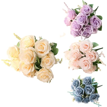Yapay Mavi Güller Çiçekler İpek Gül Çiçek Buketi yapay çiçekler ev bahçe dekorasyonu Düğün Güller