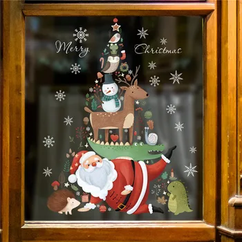 Yeni Noel Dekorasyon Pencere Çıkartmaları Santa Hediyeler Merry Christmas Ayna Sticker Noel Ağacı pencere camı Sticker Yeni Yıl 2023