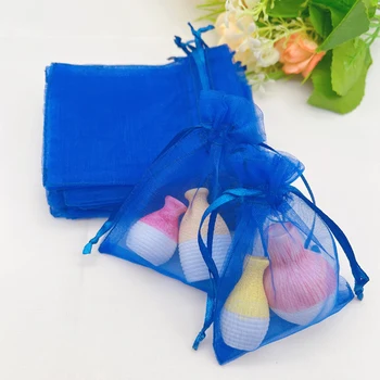 1000 adet Kraliyet Mavi Hediye Paketleme Çantası İpli Organze Çanta Örgü Mavi Organze hediye keseleri Düğün Poşet Kılıfı Takı saklama çantası