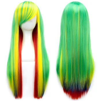 Uzun Düz Doğal Saç Cosplay kahküllü peruk Renkli Cadılar Bayramı Kostüm Partisi Peruk Kadınlar için