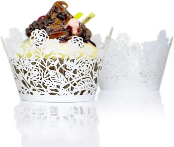 25 adet Gül Çiçek Dantel Kek Sarmalayıcıları Tutucular Fincan kek Gömlekleri Dekoratif Gömlekleri Düğün Parti Doğum Günü Pastası Süslemeleri