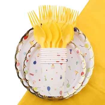 Tek kullanımlık çatal bıçak kaşık seti Çocuklar Bebek Duş Balon Parti Tema Doğum Günü Partisi Dekorasyon Tabaklar Bardaklar Parti Dekorasyon Malzemeleri