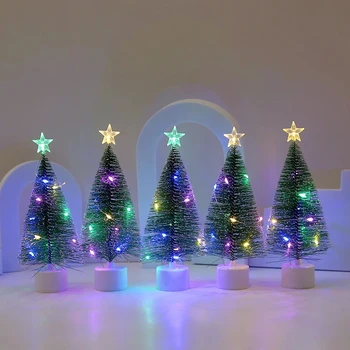 17cm LED Mini Noel Ağacı Çok renkli dize ışıkları ile küçük Noel Ağacı Yeşil Sedir Süs Kar Noel Ağacı Süsleri