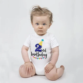 2nd Doğum Günü Baskı Pamuk Bebek Romper Yenidoğan Erkek Bebek Kız Giysileri Komik Baskı Bebek Bebek Tulum Sevimli Rahat Bebek Pijama