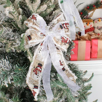 1 Adet Noel Ağacı Yay Topper Süs Yaylar İlmek Dekorasyon Dekoratif Çelenkler Noel Kırmızı Çelenk Çelenk Şerit Keten Tepesi