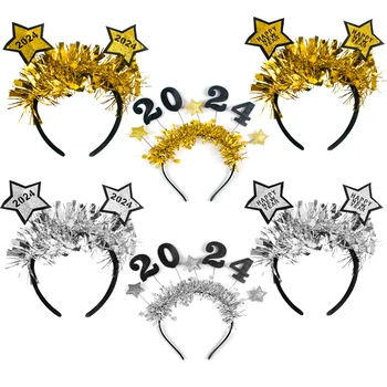 Mutlu Yeni Yıl Dekorasyon 2024 Glitter altın gümüş Yıldız Pullu Kafa Bandı Yeni Yıl Arifesi Parti Fotoğraf Sahne Noel Yeni Yıl Partisi
