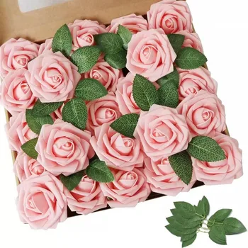 25 adet Simüle Köpük Güller Çiçekler Yapay Sahte Sahte Çiçekler Güller DIY Düğün Buket Parti Ev Masa Bahçe Dekorasyon