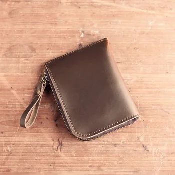 Vintage Çılgın At deri cüzdan Kadın Fermuar Kısa kadın Çanta tasarımcısı Ince Küçük Mini Cüzdan Portföy erkek cüzdanı