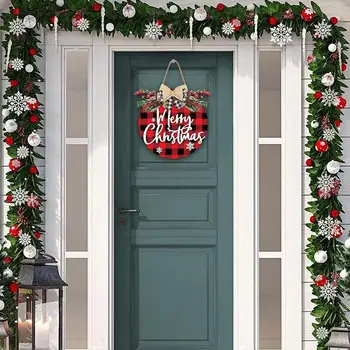 Ahşap Noel Kapı Askısı Ev Ön Kapı Dekorasyon Işaretleri Merry Christmas Buffalo Ekose Süsler Çiftlik Evi Yard
