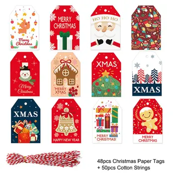 48 Adet Merry Christmas Kraft Kağıt Etiketleri DIY El Yapımı Hediye Ambalaj Kağıdı Etiketleri Tebrik Noel Baba Asmak Kartı Yeni Yıl Süsler