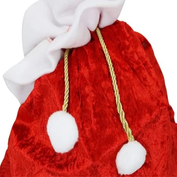 Yeni Kırmızı Noel Baba Hediye Çantası Kadife Santa İpli Çanta Noel Klasik Kırmızı Çanta Dekorasyon