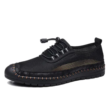 Marka Yeni Yaz Erkekler rahat ayakkabılar Nefes file kumaş Loafer'lar Yumuşak Flats Sandalet El Yapımı Erkek sürüş ayakkabısı