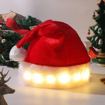 LED Noel Şapka Light Up Peluş Santa Şapka Noel Kostüm Sahne Tatil Parti Malzemeleri