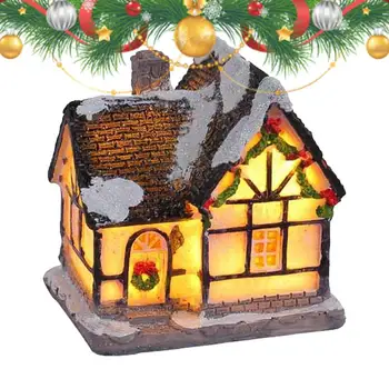 Light Up Noel Evleri LED ışıklı Mini Reçine Yazlık Şekil Noel Süslemeleri Mevsimlik Elektrikli Figürler Şömine
