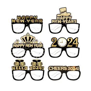 6 Adet Yeni Yıl Gözlük 2024 Gözlük Yetişkinler Çocuklar için Komik Siyah Çerçeve parti gözlüğü Yeni Yıl Arifesi Olay Parti İyilik