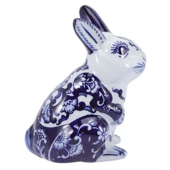 Mavi ve beyaz porselen tavşan süsleme seramik tavşan dekor minyatür seramik açık ofis