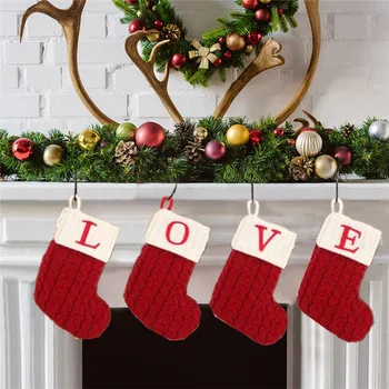Noel Çorap ile 26 Mektup İlk İşlemeli Mini Sevimli Noel Çorap Süper Yumuşak Peluş Manşetleri Noel Süslemeleri