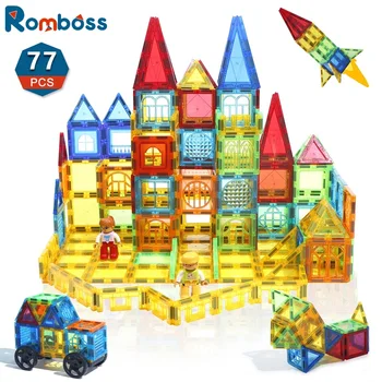 Romboss 77 adet Montessori Eğitici Oyuncaklar Manyetik Yapı Taşları Çocuk DIY İnşaat Setleri Manyetik Fayans Çocuklar için Hediyeler