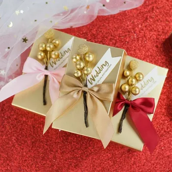 Altın Kraft Kağıt şeker kutusu Hediye kutuları Armut Çiçek Paketi düğün kutusu Parti Favor Şeker şeritli kutular Gues