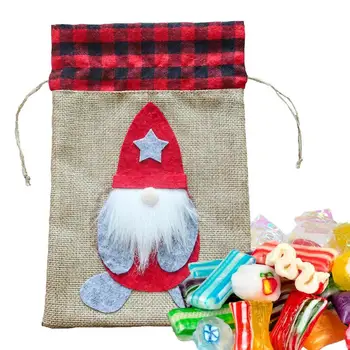 Sevimli Meçhul Bebek İpli Doğal Çuval Bezi Çanta Jüt hediye çantası Pamuk Keten Noel Baskı hediye çantası