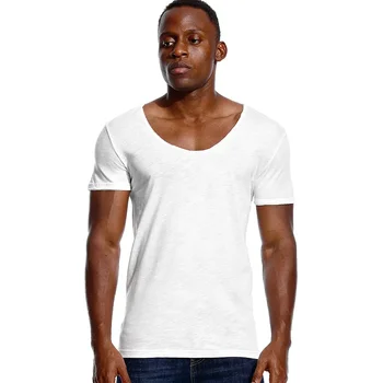 A2912 Derin V Boyun Slim Fit Kısa Kollu T Gömlek Erkekler için Düşük Kesim Streç Vee En Tees Moda Erkek Tshirt Görünmez Rahat