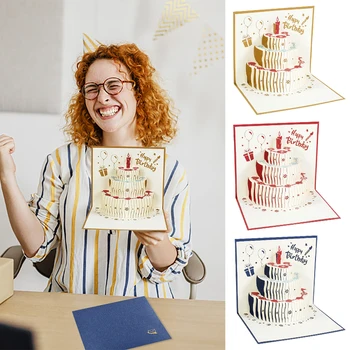 3D Pop-up Kek Doğum Günü Tebrik Kartpostal Davetiye posta zarflı kartlar Mutlu Doğum Günü Dekorasyon Yıldönümü Hediyeleri Kartı