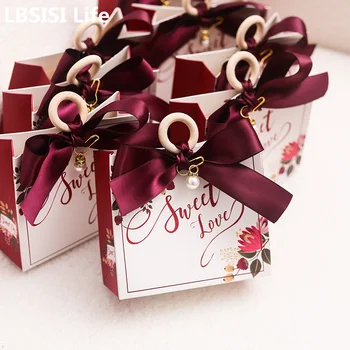 LBSISI Yaşam Kağıt hediye keseleri Çikolata Ambalaj Ahşap Halka Şerit Dekorasyon Tatlı Aşk Düğün Doğum Günü Partisi 20 Adet