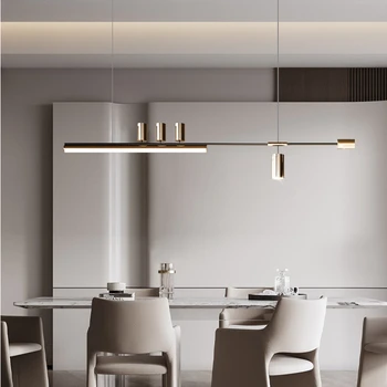 Tasarımcı ışık lüks yemek masası yemek odası kolye ışık Modern şerit restoran LED lamba italyan Minimalist Bar avize