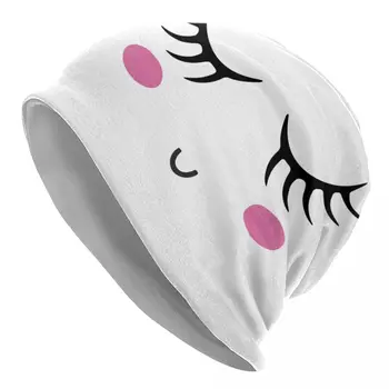 Sevimli Kirpik Skullies Beanies Caps Erkekler Kadınlar Unisex Trend Kış Sıcak Örgü Şapka Yetişkin Kawaii Yüz Kirpik Sanatçı Kaput Şapka