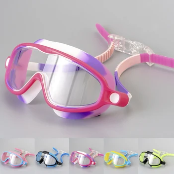 Çocuklar yüzme gözlükleri Büyük çerçeveli Ultra Geniş Görüş Ayarlanabilir Kayış Anti-sis Anti-Uv Yüzmek Gözlük Yumuşak Silikon Yüzmek Gözlük