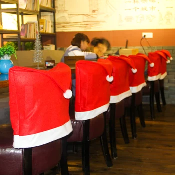 4/6/10 adet Noel Noel Baba Kırmızı Şapka Sandalye Arka Kapakları Noel Navidad Masa Süslemeleri Ev için Yeni Yıl Parti Malzemeleri