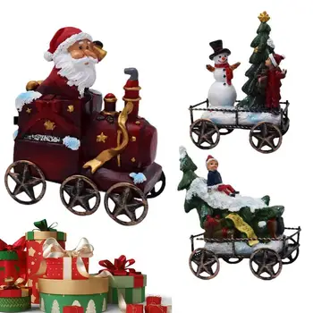 Noel Tren Setleri Noel Baba Tren Seti Reçine Noel Süs Koleksiyon Sevimli Heykeli Masa Centerpiece Ekran Tren
