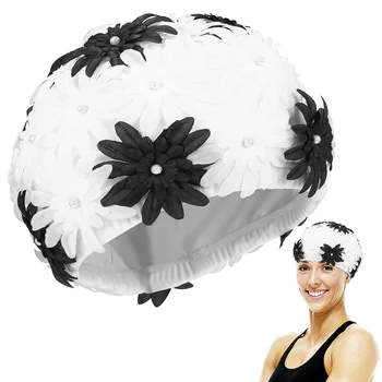 Kadın yüzme kap içi boş inci çiçek yüzme şapka el dikişli yüzmek kap su sporları için