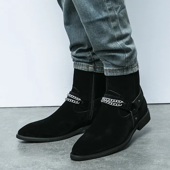 kahverengi akın yarım çizmeler erkekler için fermuar kovboy çizmeleri siyah yuvarlak ayak iş kısa çizmeler boyutu 38-46