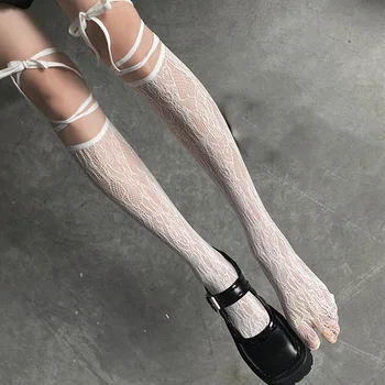 Sokak Bölünmüş Ayak Çorap Dantel file çoraplar Serin Kız Diz Çorap Japon Lolita Uzun diz üstü çorap Lolita